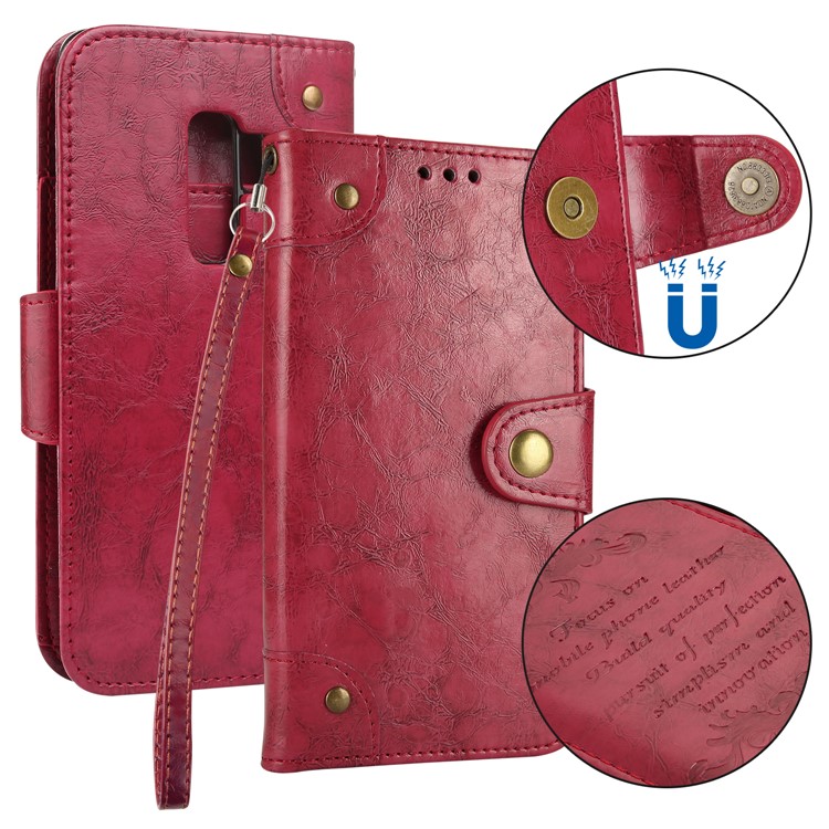 For Samsung Galaxy S9+ G965 5-Slot Vintage Oil Wax Leather Wallet Phone Cover - Red-1
