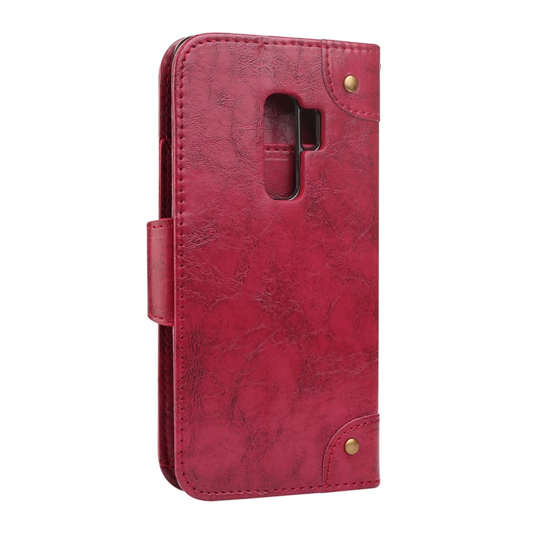 For Samsung Galaxy S9+ G965 5-Slot Vintage Oil Wax Leather Wallet Phone Cover - Red-2