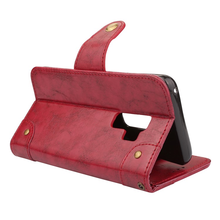 For Samsung Galaxy S9+ G965 5-Slot Vintage Oil Wax Leather Wallet Phone Cover - Red-6
