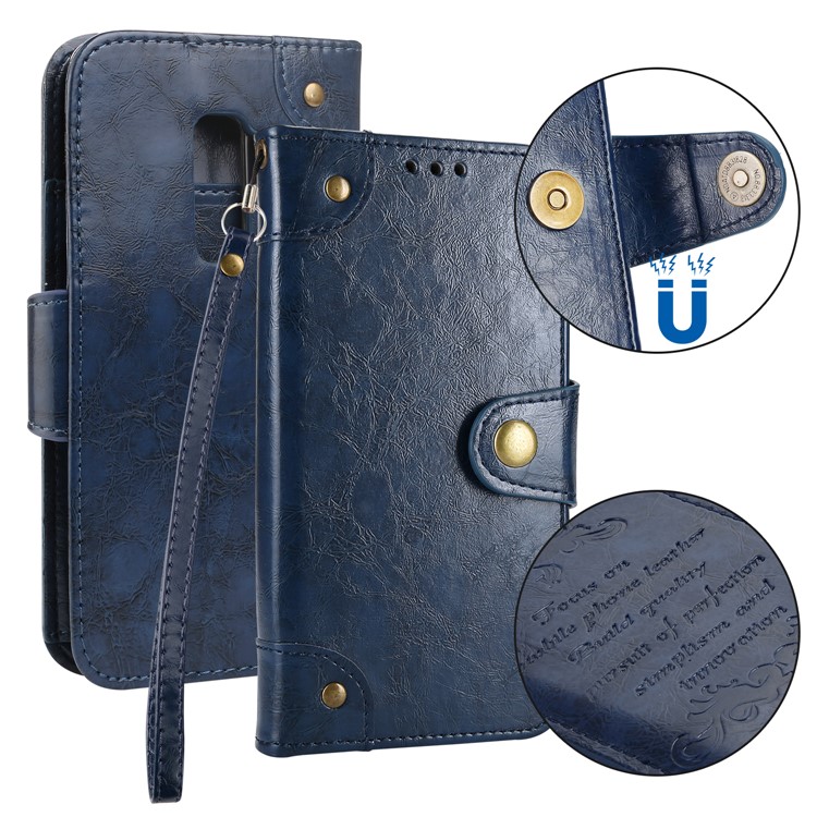 For Samsung Galaxy S9+ G965 5-Slot Vintage Oil Wax Leather Wallet Phone Shell - Blue-1
