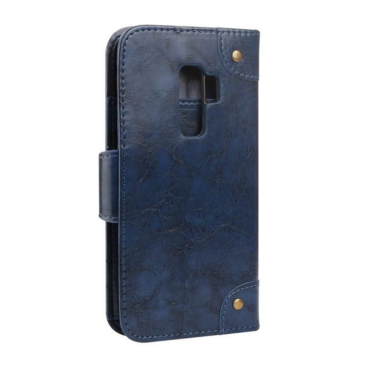 For Samsung Galaxy S9+ G965 5-Slot Vintage Oil Wax Leather Wallet Phone Shell - Blue-2