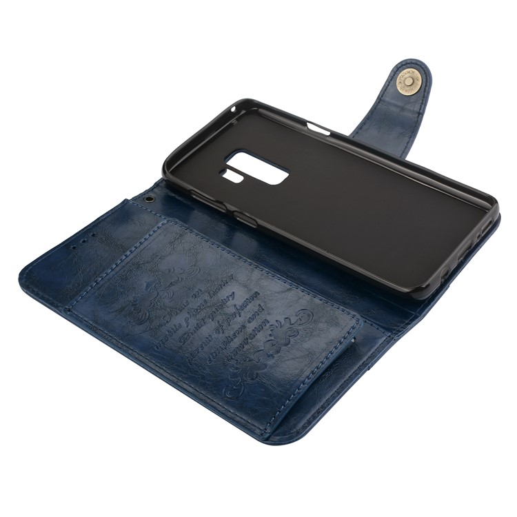 For Samsung Galaxy S9+ G965 5-Slot Vintage Oil Wax Leather Wallet Phone Shell - Blue-4