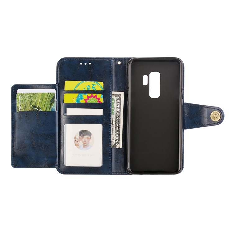 For Samsung Galaxy S9+ G965 5-Slot Vintage Oil Wax Leather Wallet Phone Shell - Blue-7