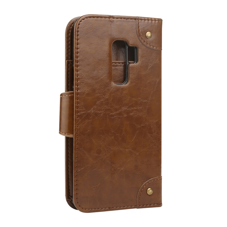 For Samsung Galaxy S9+ G965 5-Slot Vintage Oil Wax Leather Wallet Mobile Case - Brown-2