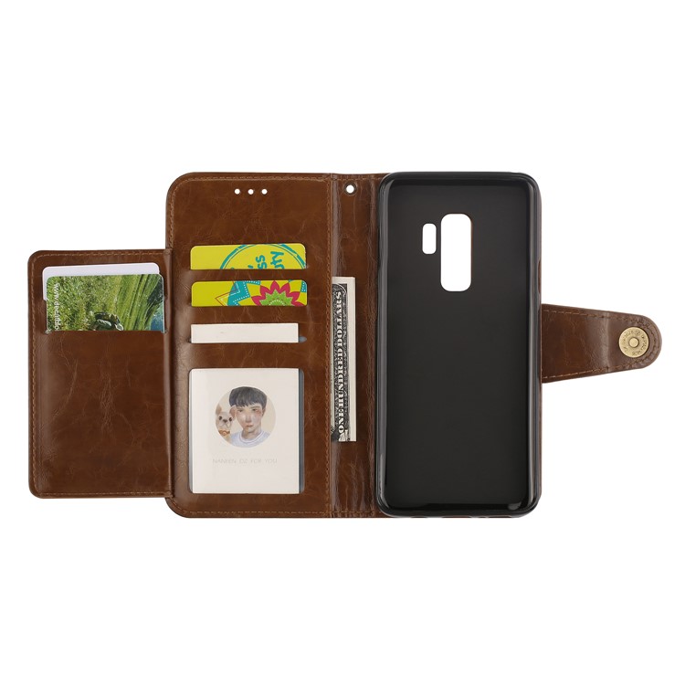 For Samsung Galaxy S9+ G965 5-Slot Vintage Oil Wax Leather Wallet Mobile Case - Brown-7