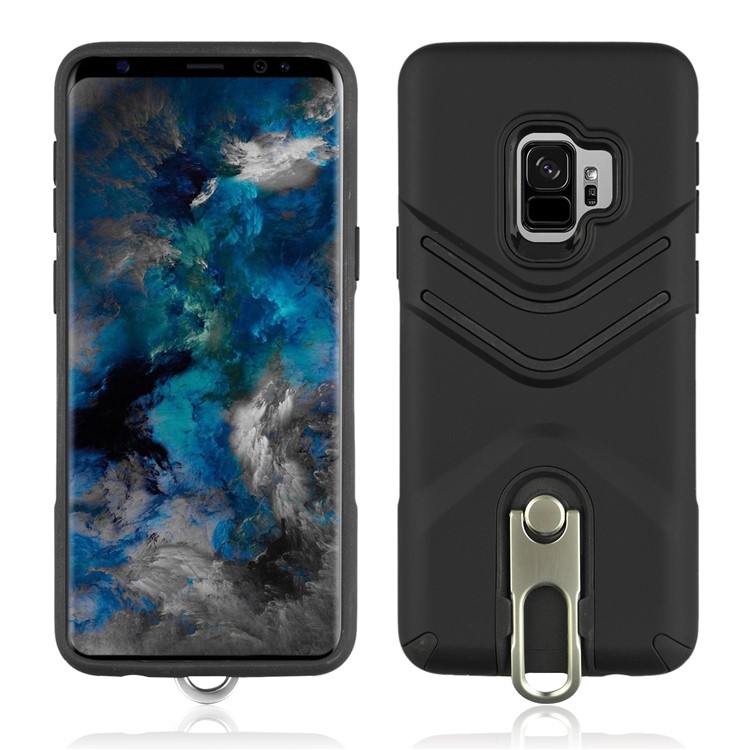 ANGIBABE Matte TPU + PC Hybrid Case with Metal Kickstand for Samsung Galaxy S9 SM-G960 - Black-1