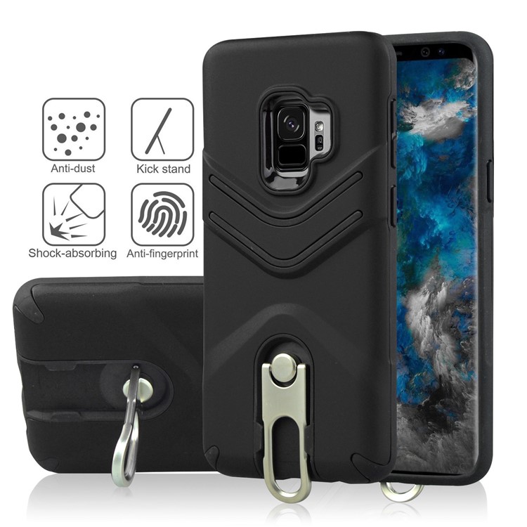ANGIBABE Matte TPU + PC Hybrid Case with Metal Kickstand for Samsung Galaxy S9 SM-G960 - Black-2