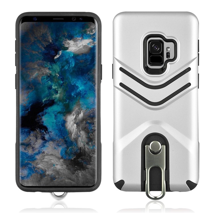 ANGIBABE Matte TPU + PC Hybrid Shell Case with Metal Kickstand for Samsung Galaxy S9 SM-G960 - Silver-1