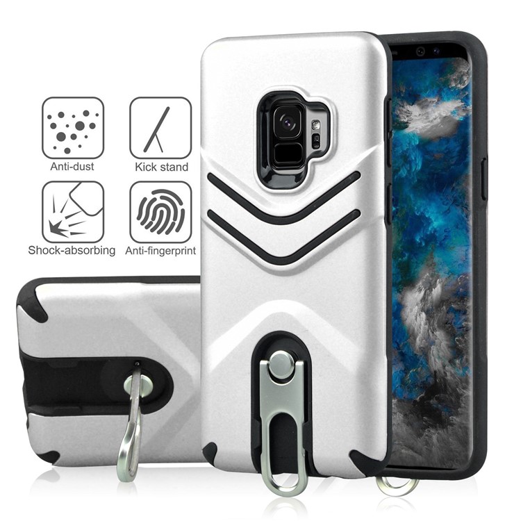ANGIBABE Matte TPU + PC Hybrid Shell Case with Metal Kickstand for Samsung Galaxy S9 SM-G960 - Silver-2