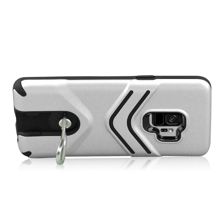 ANGIBABE Matte TPU + PC Hybrid Shell Case with Metal Kickstand for Samsung Galaxy S9 SM-G960 - Silver-3