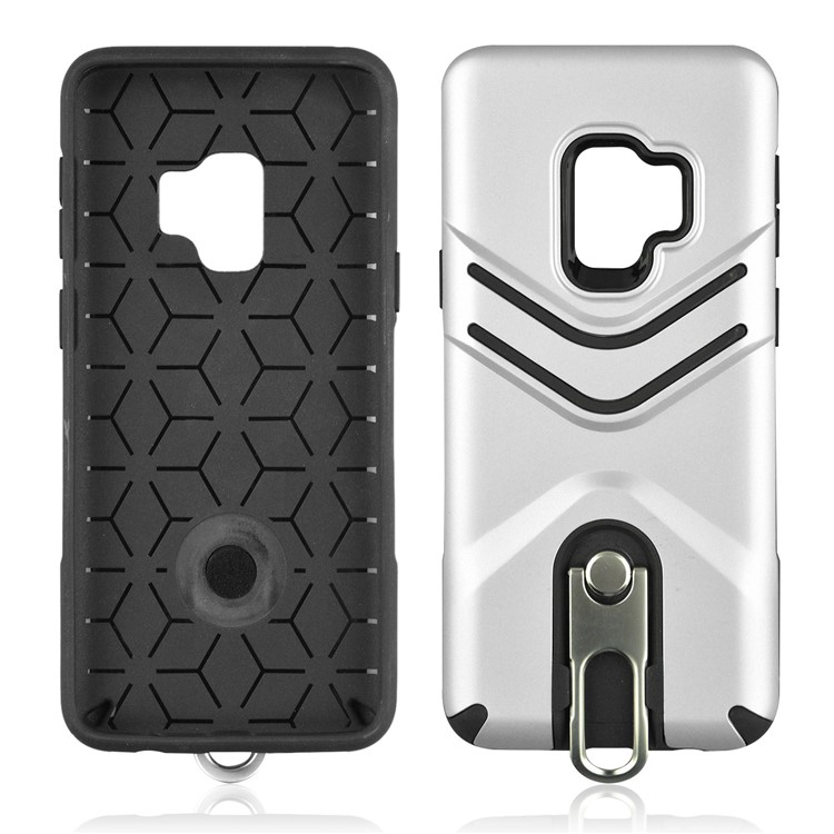 ANGIBABE Matte TPU + PC Hybrid Shell Case with Metal Kickstand for Samsung Galaxy S9 SM-G960 - Silver-4