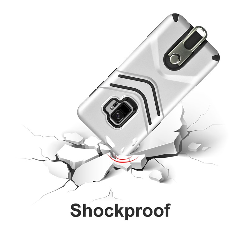 ANGIBABE Matte TPU + PC Hybrid Shell Case with Metal Kickstand for Samsung Galaxy S9 SM-G960 - Silver-6