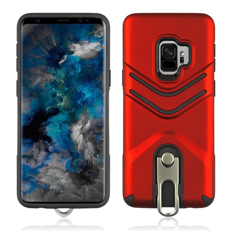 ANGIBABE Matte TPU + PC Combo Case with Metal Kickstand for Samsung Galaxy S9 SM-G960 - Red-1