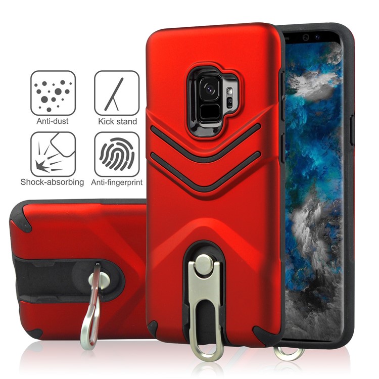 ANGIBABE Matte TPU + PC Combo Case with Metal Kickstand for Samsung Galaxy S9 SM-G960 - Red-2