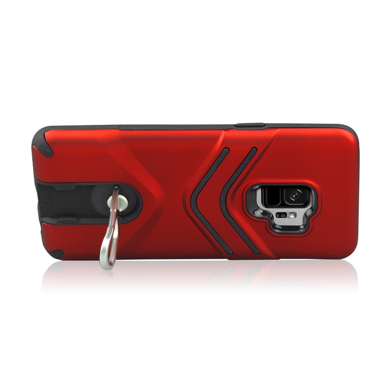 ANGIBABE Matte TPU + PC Combo Case with Metal Kickstand for Samsung Galaxy S9 SM-G960 - Red-3