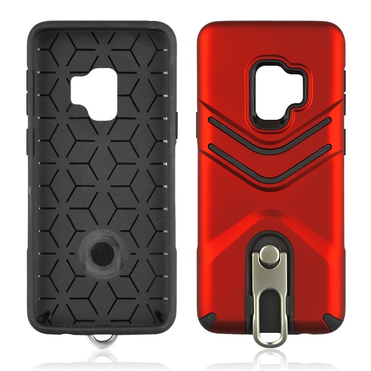 ANGIBABE Matte TPU + PC Combo Case with Metal Kickstand for Samsung Galaxy S9 SM-G960 - Red-4