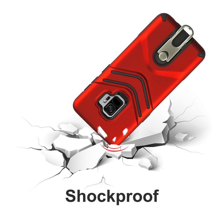 ANGIBABE Matte TPU + PC Combo Case with Metal Kickstand for Samsung Galaxy S9 SM-G960 - Red-6