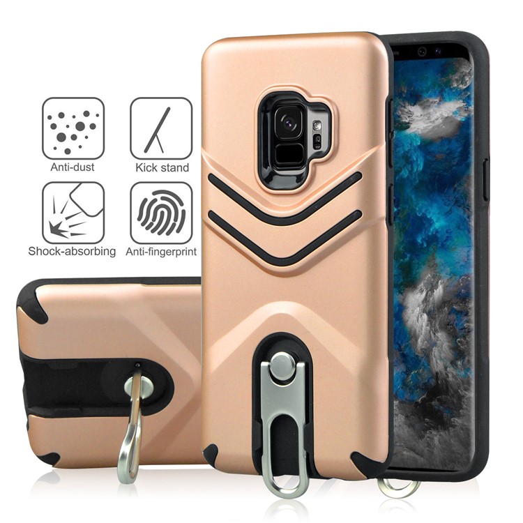 ANGIBABE Matte TPU + PC Hybrid Phone Case with Metal Kickstand for Samsung Galaxy S9 SM-G960 - Rose Gold-2