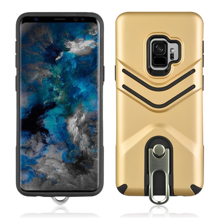 ANGIBABE Matte TPU + PC Hybrid Cell Phone Case with Metal Kickstand for Samsung Galaxy S9 SM-G960 - Gold-1
