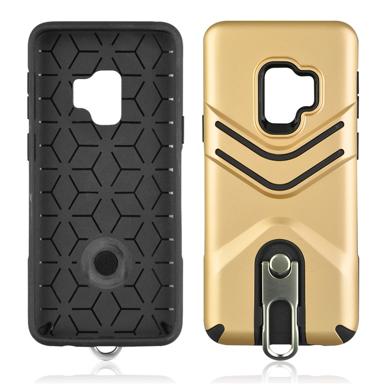 ANGIBABE Matte TPU + PC Hybrid Cell Phone Case with Metal Kickstand for Samsung Galaxy S9 SM-G960 - Gold-4