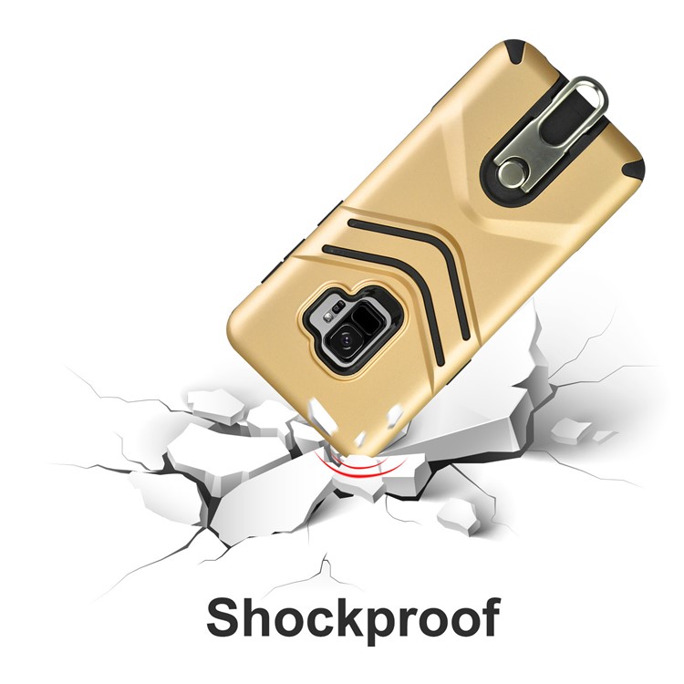 ANGIBABE Matte TPU + PC Hybrid Cell Phone Case with Metal Kickstand for Samsung Galaxy S9 SM-G960 - Gold-6
