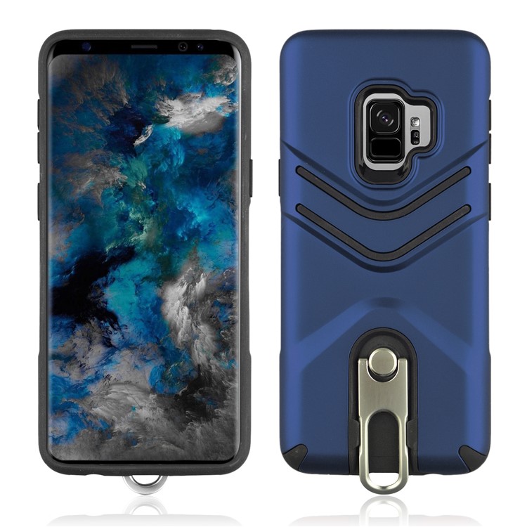 ANGIBABE Matte TPU + PC Hybrid Cover with Metal Kickstand for Samsung Galaxy S9 SM-G960 - Blue-1
