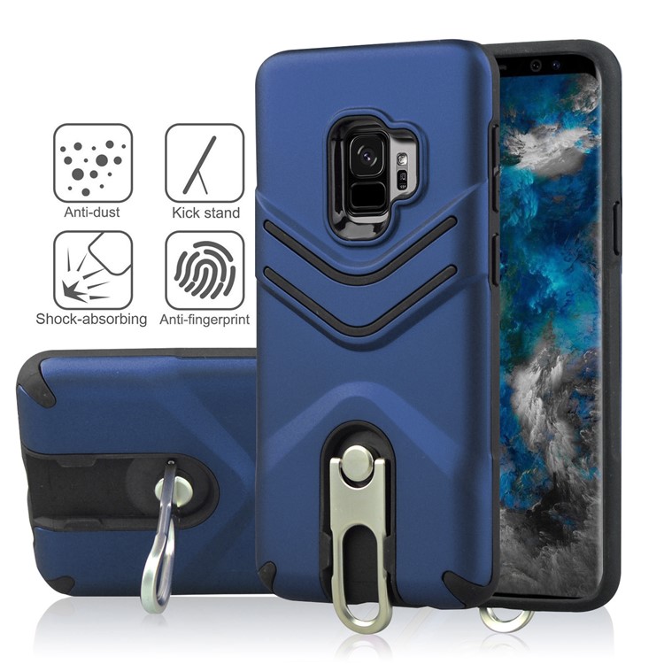ANGIBABE Matte TPU + PC Hybrid Cover with Metal Kickstand for Samsung Galaxy S9 SM-G960 - Blue-2