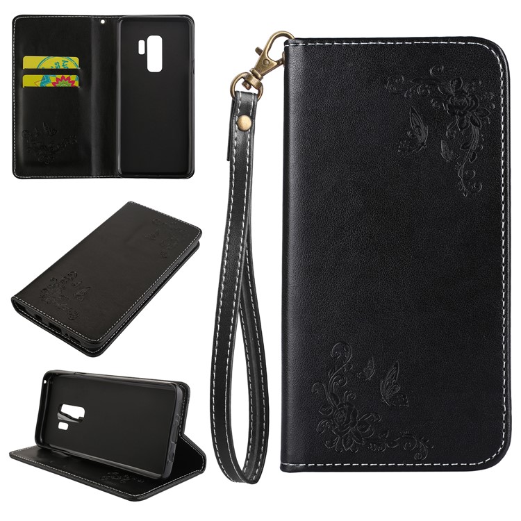 Imprint Butterfly Flower Magnetic Leather Card Holder Case for Samsung Galaxy S9+ G965 - Black-1