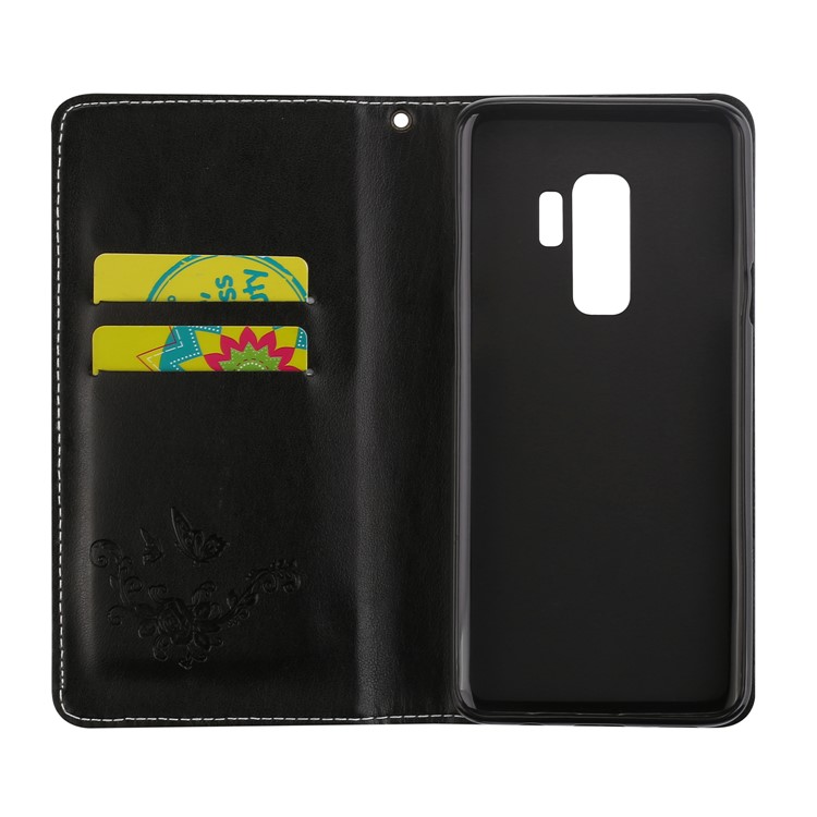 Imprint Butterfly Flower Magnetic Leather Card Holder Case for Samsung Galaxy S9+ G965 - Black-6