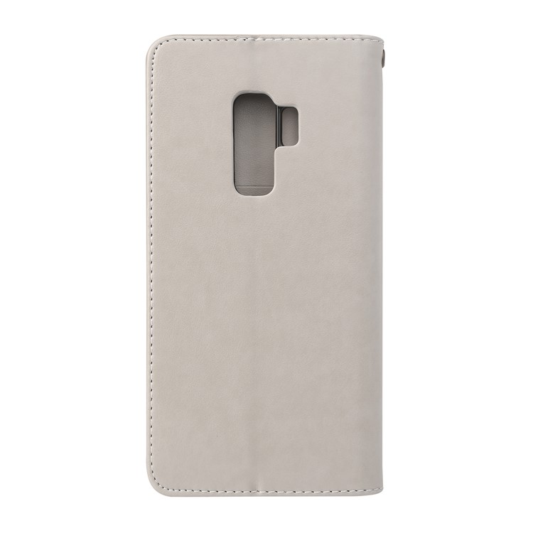 Imprint Butterfly Flower Magnetic Leather Card Holder Cover for Samsung Galaxy S9+ G965 - Grey-2