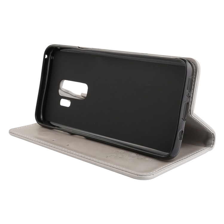 Imprint Butterfly Flower Magnetic Leather Card Holder Cover for Samsung Galaxy S9+ G965 - Grey-4