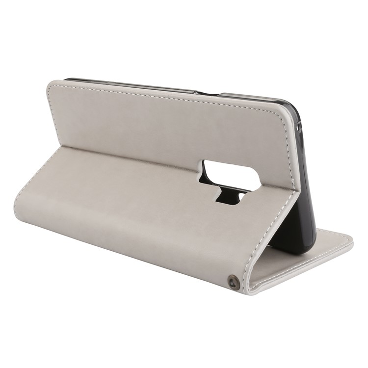 Imprint Butterfly Flower Magnetic Leather Card Holder Cover for Samsung Galaxy S9+ G965 - Grey-5