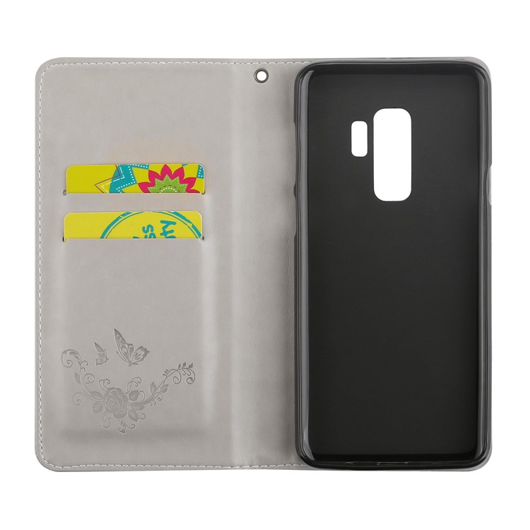 Imprint Butterfly Flower Magnetic Leather Card Holder Cover for Samsung Galaxy S9+ G965 - Grey-6