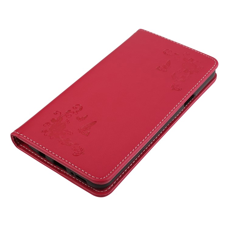 Imprint Butterfly Flower Auto-absorbed Leather Stand Shell Case for Samsung Galaxy S9+ G965 - Red-3