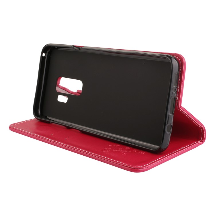 Imprint Butterfly Flower Auto-absorbed Leather Stand Shell Case for Samsung Galaxy S9+ G965 - Red-4