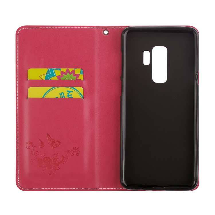 Imprint Butterfly Flower Auto-absorbed Leather Stand Shell Case for Samsung Galaxy S9+ G965 - Red-6
