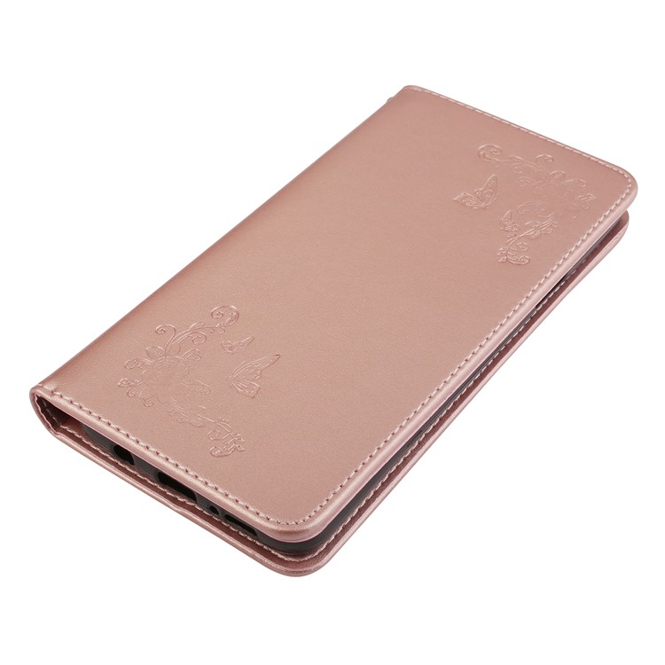 Imprint Butterfly Flower Magnetic Leather Stand Phone Case for Samsung Galaxy S9+ G965 - Rose Gold-3