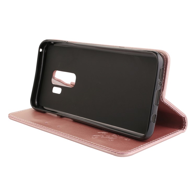 Imprint Butterfly Flower Magnetic Leather Stand Phone Case for Samsung Galaxy S9+ G965 - Rose Gold-4