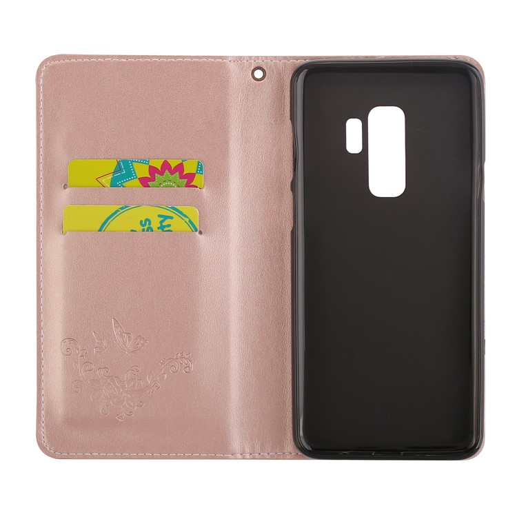 Imprint Butterfly Flower Magnetic Leather Stand Phone Case for Samsung Galaxy S9+ G965 - Rose Gold-6