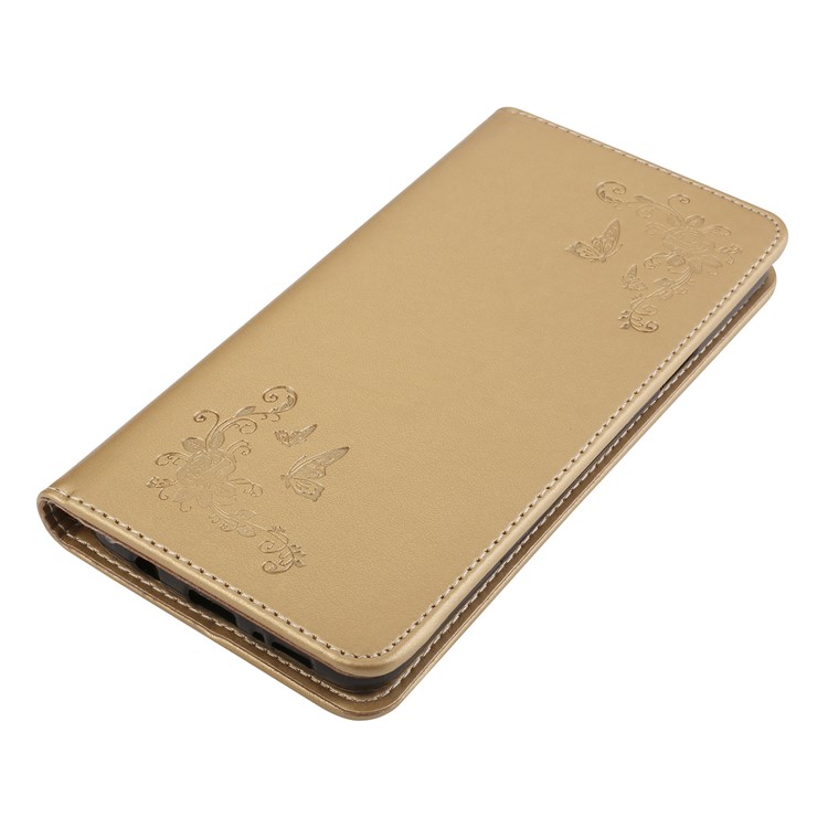 Imprint Butterfly Flower Auto-absorbed Leather Mobile Case for Samsung Galaxy S9+ G965 - Gold-3
