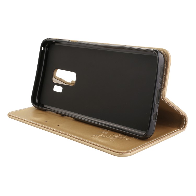 Imprint Butterfly Flower Auto-absorbed Leather Mobile Case for Samsung Galaxy S9+ G965 - Gold-4