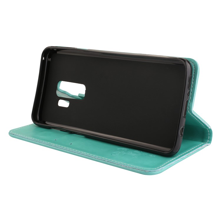 Imprint Butterfly Flower Magnetic Leather Case Accessory for Samsung Galaxy S9+ G965 - Cyan-4