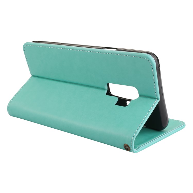 Imprint Butterfly Flower Magnetic Leather Case Accessory for Samsung Galaxy S9+ G965 - Cyan-5