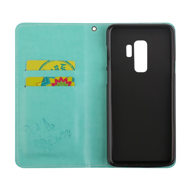 Imprint Butterfly Flower Magnetic Leather Case Accessory for Samsung Galaxy S9+ G965 - Cyan-6