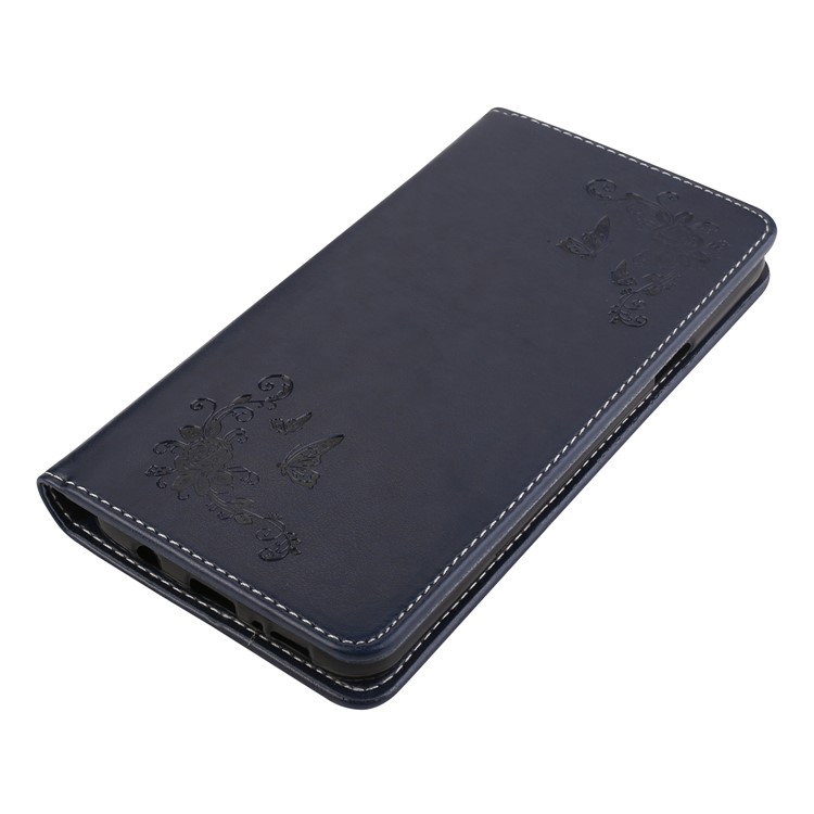 Imprint Butterfly Flower Auto-absorbed Stand Leather Cellphone Cover for Samsung Galaxy S9+ G965 - Dark Blue-3