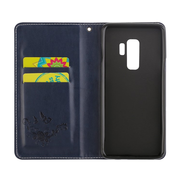 Imprint Butterfly Flower Auto-absorbed Stand Leather Cellphone Cover for Samsung Galaxy S9+ G965 - Dark Blue-6