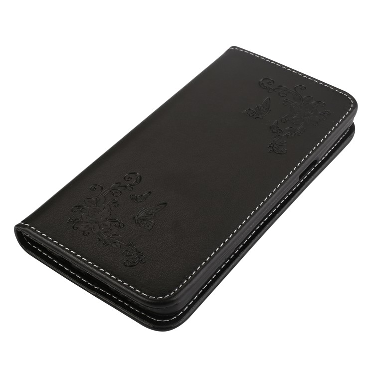 For Samsung Galaxy S9 G960 Imprint Flower Butterfly Leather Phone Case with Card Holders - Black-3