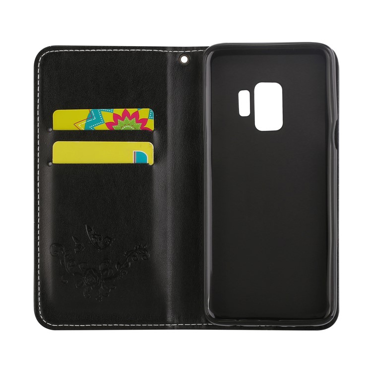 For Samsung Galaxy S9 G960 Imprint Flower Butterfly Leather Phone Case with Card Holders - Black-6