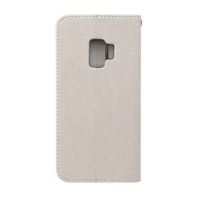 For Samsung Galaxy S9 G960 Imprint Flower Butterfly Leather Phone Cover with Card Holders - Grey-2