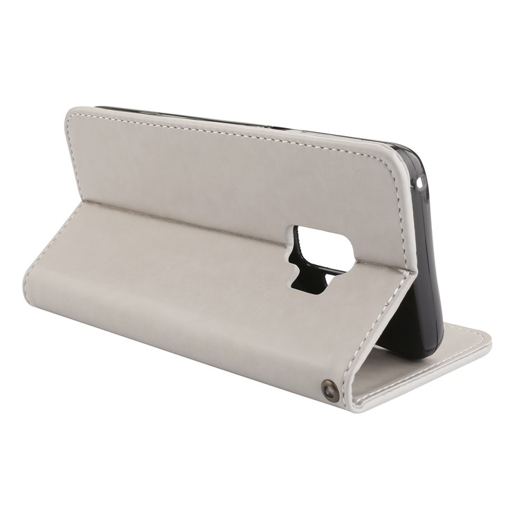 For Samsung Galaxy S9 G960 Imprint Flower Butterfly Leather Phone Cover with Card Holders - Grey-5